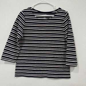 Croft & Barrow Striped Top Women's Medium‎ 3/4 Sleeve Navy White Knit Nautical